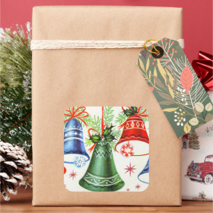 Pegatina Cuadrada Vintage Christmas retro bellezas pegatinas de vaca