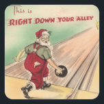 Pegatina Cuadrada Vintage Christmas Santa Bowling<br><div class="desc">El Pegatina de la Plaza Santa Bowling de Navidad,  de estilo retro.</div>