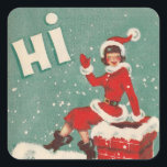 Pegatina Cuadrada Vintage Christmas Santa Chica en la azotea<br><div class="desc">Chica De Nochebuena Vintage en la azotea del Pegatina del corazón de vacaciones.</div>
