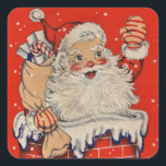 Pegatina Cuadrada Vintage Christmas Santa Claus Waving<br><div class="desc">Vintage Navidad Santa Claus saludando al Pegatina de vacaciones.</div>