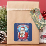 Pegatina Cuadrada Vintage Christmas Santa dice Feliz Navidad<br><div class="desc">Este diseño folclórico Navidad presenta un anticuado Santa Claus similar a un poster reclutador que dice: "Te quiero". Este diseño rojo, blanco y azul dice: "Una noche sólo Santa Claus del Polo Norte. Quiero que digas Feliz Navidad". Gran diseño para todo aquel que ame el folklore de los Navidades, Santa...</div>