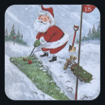 Pegatina Cuadrada Vintage Christmas Santa Golfing<br><div class="desc">Un Pegatina de la Plaza de la Fiesta de la Navidad de Santa Golfing.</div>