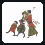 Pegatina Cuadrada Vintage Christmas Shopping Family Fun<br><div class="desc">Vintage Christmas Shopping - Esta vintage tarjeta de Navidad muestra a una familia llegando a casa con muchos regalos de Navidad! ¡Este año los navidades se ven maravillosos! Mamá ha sido Navidad comprando y lleva una gran pila de regalos de Navidades. Un pequeño chica Navidad tiene una corona de Navidades,...</div>