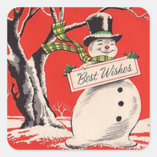 Pegatina Cuadrada Vintage Christmas Snowman
