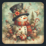 Pegatina Cuadrada Vintage Christmas Snowman<br><div class="desc">Vintage Pegatinas de Navidad. Pegatinas Snowman. Navidades. Pegatinas por tus regalos y sorpresas. Pequeñas empresas,  Pegatinas minoristas celebran Pegatinas mágicos. Pon estos hermosos pegatinas en tus regalos y sorpresas. Ideal para la elaboración,  la adición de productos o la papelería. Estos Pegatinas son geniales para ese mensaje especial.</div>