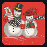 Pegatina Cuadrada Vintage Christmas Snowman<br><div class="desc">Retro Vintage Dos Navidades Pegatina Snowman. Perfecto para artesanías o pegarse en giftwrap o tarjetas de vacaciones.</div>