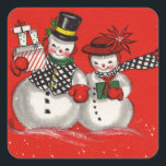 Pegatina Cuadrada Vintage Christmas Snowman<br><div class="desc">Retro Vintage Dos Navidades Pegatina Snowman. Perfecto para artesanías o pegarse en giftwrap o tarjetas de vacaciones.</div>