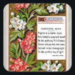 Pegatina Cuadrada Vintage Christmas Wish<br><div class="desc">Navidades florales victorianos de época con ilustracion.</div>
