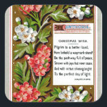 Pegatina Cuadrada Vintage Christmas Wish<br><div class="desc">Navidades florales victorianos de época con ilustracion.</div>
