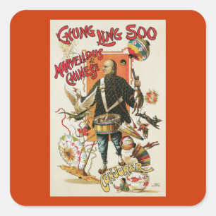 Pegatina Cuadrada Vintage Chung Ling Soo Magician Poster