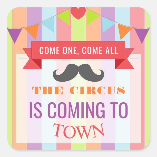 Pegatina Cuadrada Vintage Circus Poster (Anverso)