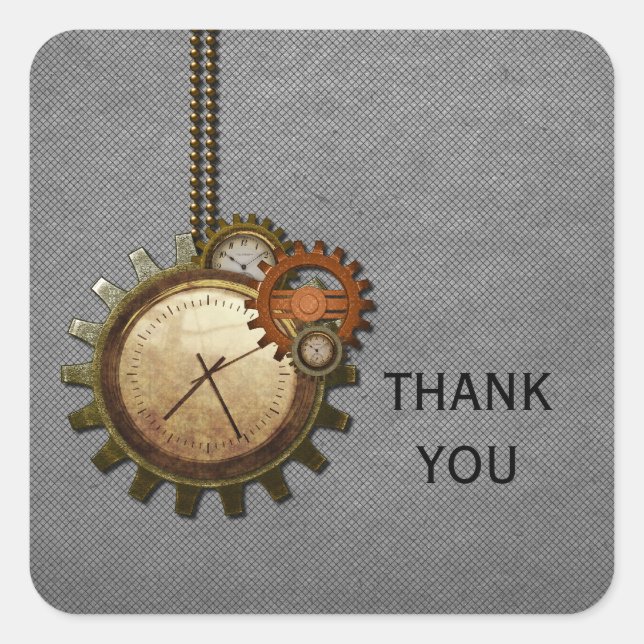 Pegatina Cuadrada Vintage Clock Gracias Pegatinas, Gray (Anverso)
