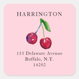 Pegatina Cuadrada Vintage Coquette Cherries Cute Pink Return Address
