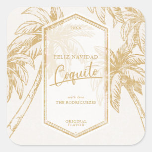 Pegatina Cuadrada Vintage Coquito Tropical Palm Tree
