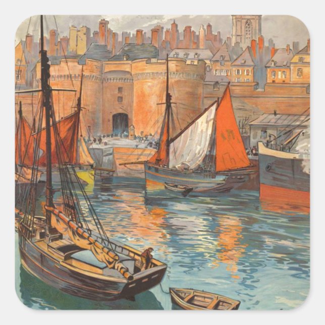 Pegatina Cuadrada Vintage Cote d'Emeraude Saint Malo (Anverso)