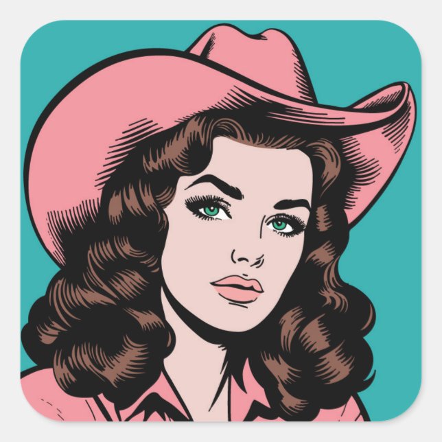 Pegatina Cuadrada Vintage Cowgirl Retro Western Graphic (Anverso)