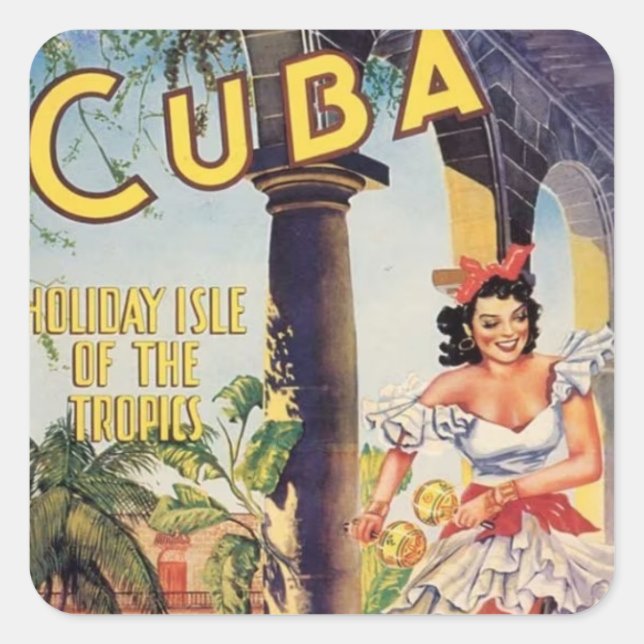 Pegatina Cuadrada Vintage Cuba Holiday Isle de Tropics (Anverso)