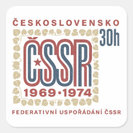 Pegatina Cuadrada Vintage Czechoslovak ČSSR Stamp Artwork