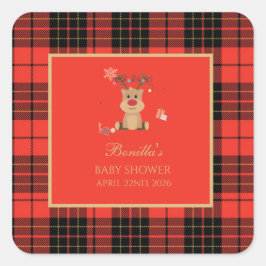 Pegatina Cuadrada Vintage Dark Red Baby Shower Napkins