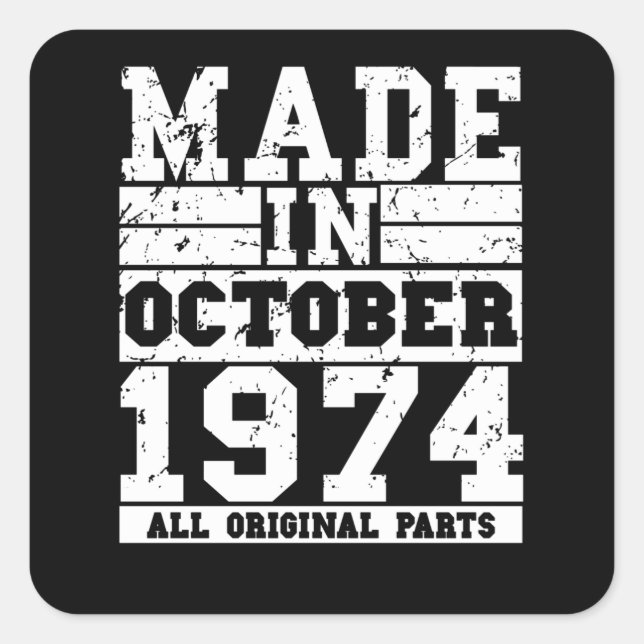 Pegatina Cuadrada Vintage de 1974 cumpleaños (Anverso)