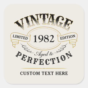 Pegatina Cuadrada Vintage de oro negro personalizado con edad a la p