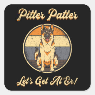 Pegatina Cuadrada Vintage del perro amante de los pastores de Pitter