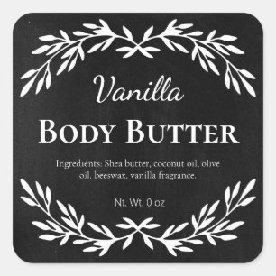 Pegatina Cuadrada Vintage DIY Vainilla Body Butter Chalkboard Etique