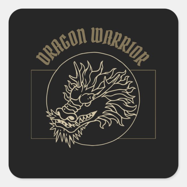 Pegatina Cuadrada Vintage Dragon Warrior (Anverso)