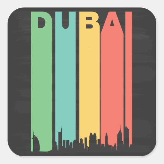 Pegatina Cuadrada Vintage Dubai Cityscape (Anverso)