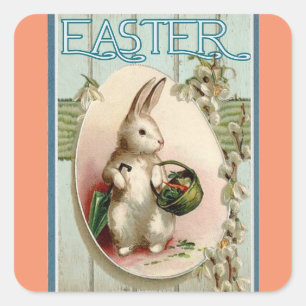 Pegatina Cuadrada Vintage Easter Bunny