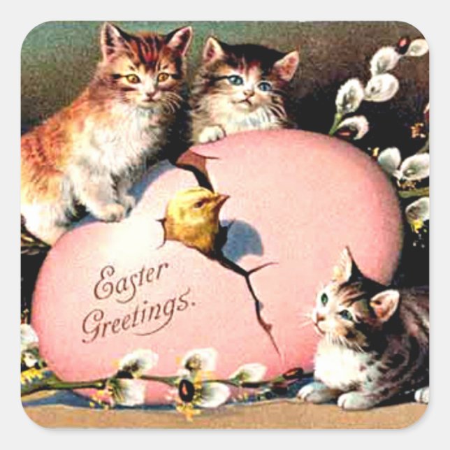 Pegatina Cuadrada Vintage Easter Greetings (Anverso)