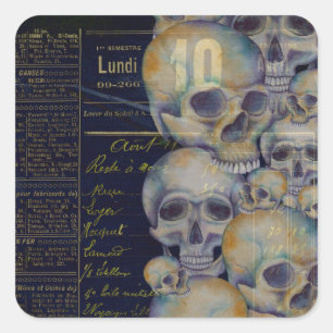 Pegatina Cuadrada Vintage Espeluznantes Calaveras Halloween 