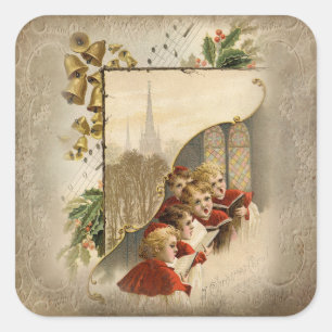 Pegatina Cuadrada Vintage estafadores de Navidad con campanas y cara