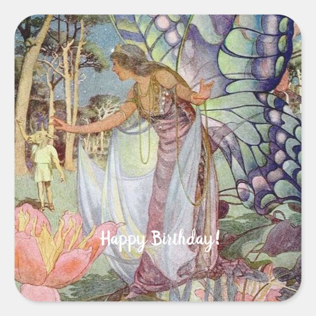 Pegatina Cuadrada Vintage Fairy (Anverso)