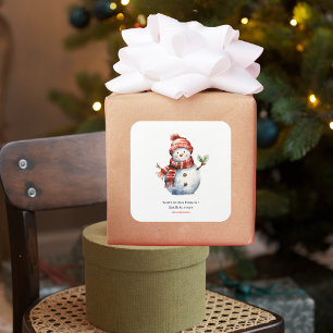 Pegatina Cuadrada Vintage Feliz Navidad y Snowmen