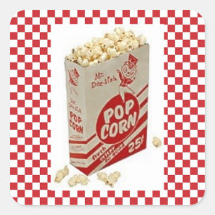 Pegatina Cuadrada Vintage Fifties Pop Corn Red Check Stickers