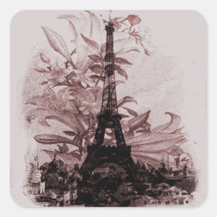 Pegatina Cuadrada Vintage Floral Paris Eiffel Tower Personalizado