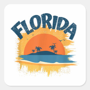 Pegatina Cuadrada Vintage Florida Retro Tee Design Sunshine
