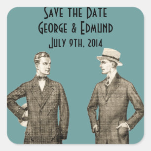 Pegatina Cuadrada Vintage Gay Save the Date