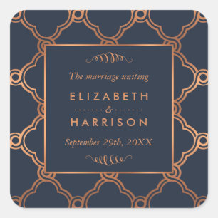 Pegatina Cuadrada Vintage Geometric Art Deco Gatsby Wedding Favor