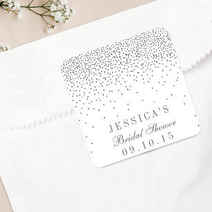Pegatina Cuadrada Vintage Glam Silver Confetti Bridal Shower