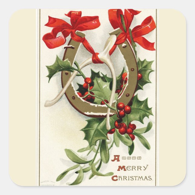 Pegatina Cuadrada Vintage Golden Horseshoe Wishbone Navidades (Anverso)