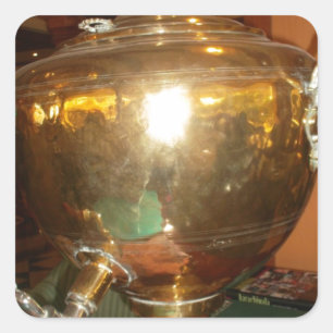 Pegatina Cuadrada Vintage Golden Tea Pot Wall Art & Print