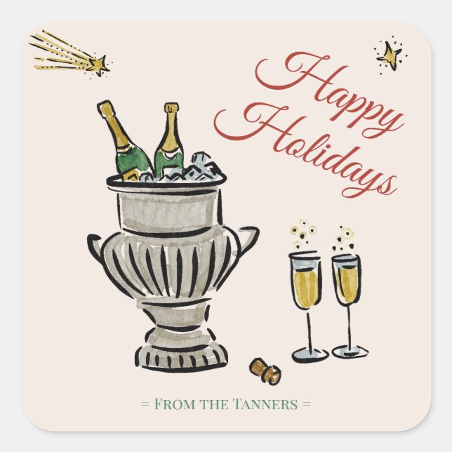 Pegatina Cuadrada Vintage Grand Hotel Christmas Party (Anverso)