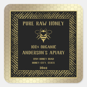 Pegatina Cuadrada Vintage Granja de abejas/colmenas/abejas de oro de