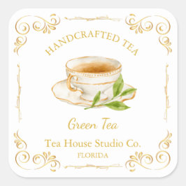 Pegatina Cuadrada Vintage Green Tea Square Label