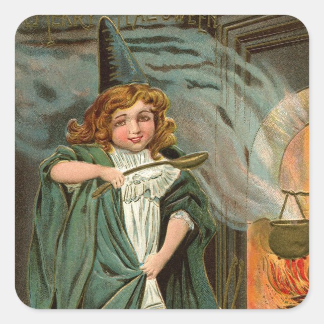 Pegatina Cuadrada Vintage Halloween (Anverso)