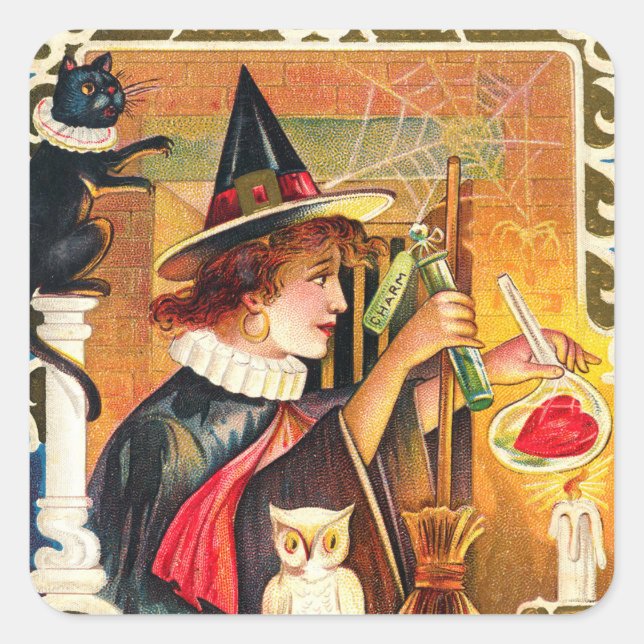 Pegatina Cuadrada Vintage Halloween (Anverso)