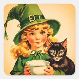 Pegatina Cuadrada vintage Halloween cutie no7