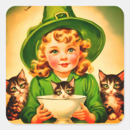 Pegatina Cuadrada vintage Halloween cutie no9